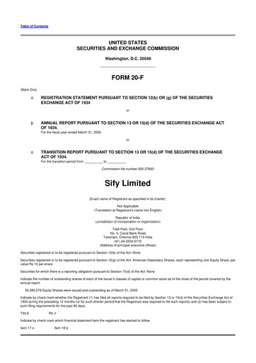 Thumbnail Sify Technologies 
 20-F Annual Report 