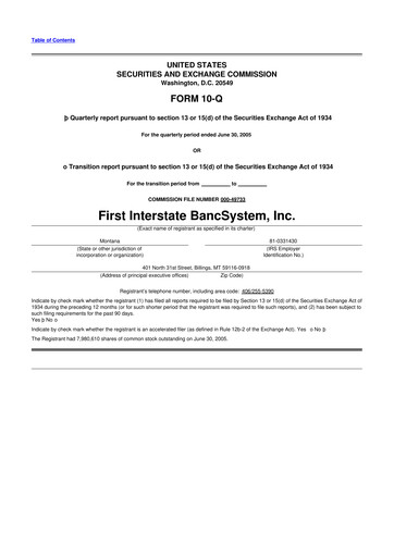 Thumbnail First Interstate BancSystem 10-Q Quarterly Report FY 