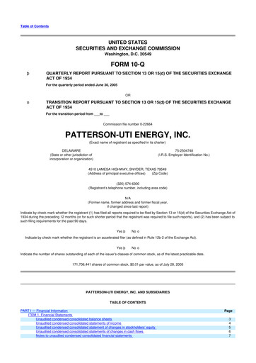 Thumbnail Patterson-UTI Energy 10-Q Quarterly Report FY 