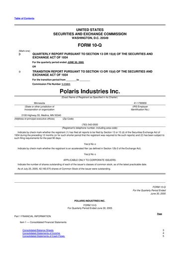Thumbnail Polaris 10-Q Quarterly Report FY 