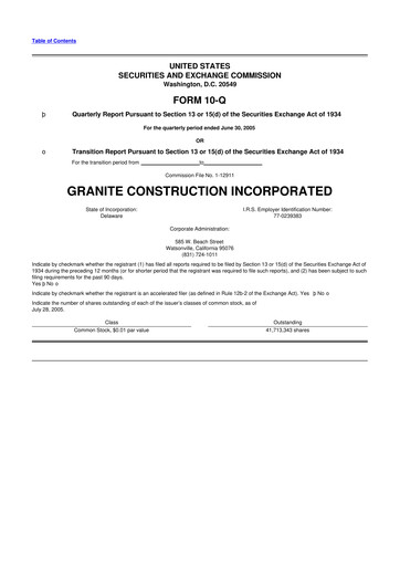 Thumbnail Granite Construction
 10-Q Quarterly Report FY 