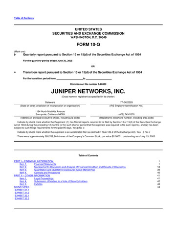 Vorschaubild Juniper Networks
 10-Q Quartalsbericht  