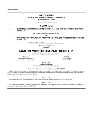 Thumbnail Martin Midstream Partners 10-Q Quarterly Report FY 
