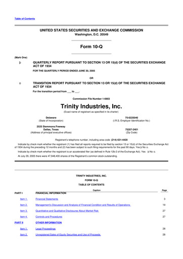 Miniature Trinity Industries
 10-Q Rapport trimestriel  