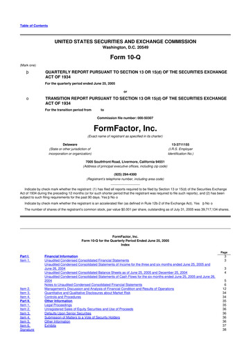 Thumbnail FormFactor 10-Q Quarterly Report FY 