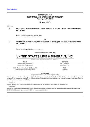 Thumbnail United States Lime & Minerals  10-Q Quarterly Report FY 