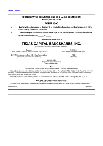 Thumbnail Texas Capital Bancshares 10-Q Quarterly Report FY 