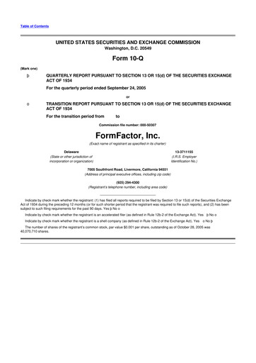 Thumbnail FormFactor 10-Q Quarterly Report FY 