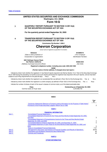 Thumbnail Chevron 10-Q Quarterly Report FY 