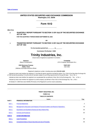 Miniature Trinity Industries
 10-Q Rapport trimestriel  