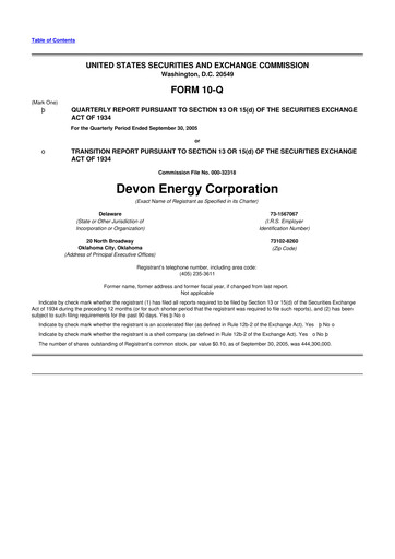 Thumbnail Devon Energy
 10-Q Quarterly Report FY 