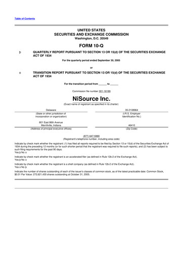 Thumbnail NiSource
 10-Q Quarterly Report FY 