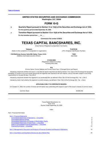 Thumbnail Texas Capital Bancshares 10-Q Quarterly Report FY 