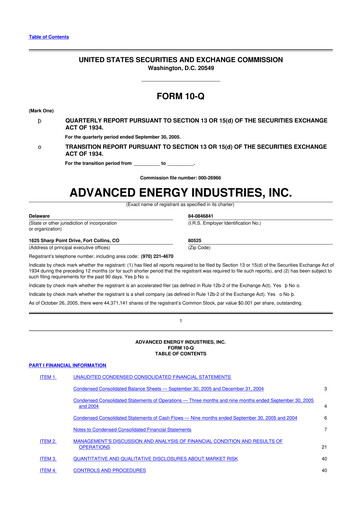 Thumbnail Advanced Energy 10-Q Quarterly Report FY 