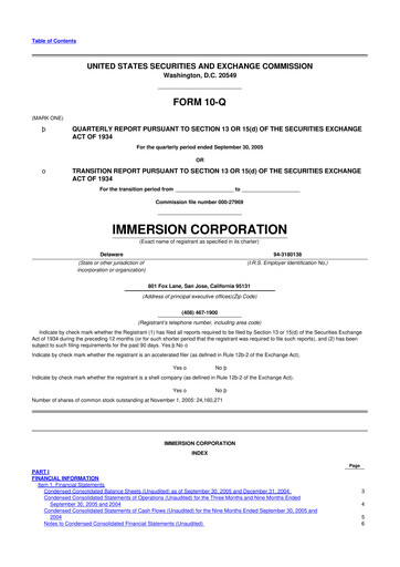 Miniature Immersion Corporation
 10-Q Rapport trimestriel  
