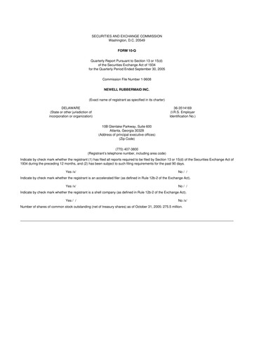 Thumbnail Newell Brands
 10-Q Quarterly Report FY 