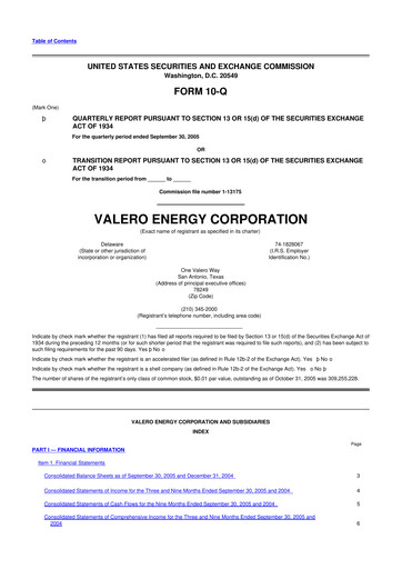 Vorschaubild Valero Energy 10-Q Quartalsbericht  