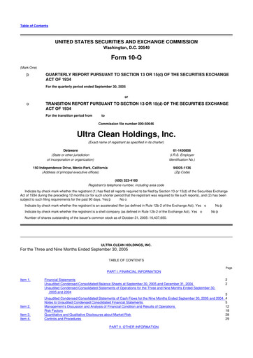 Vorschaubild UCT (Ultra Clean Holdings) 10-Q Quartalsbericht  