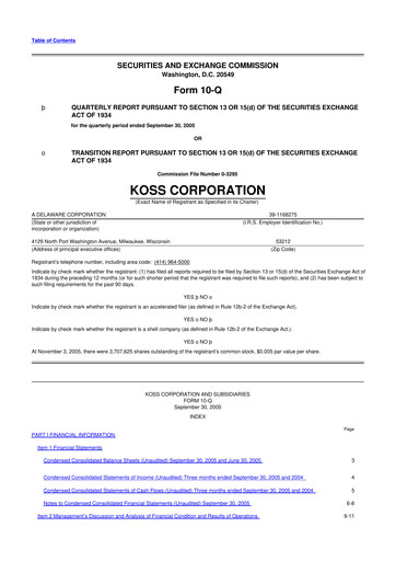 Thumbnail Koss 10-Q Quarterly Report FY 