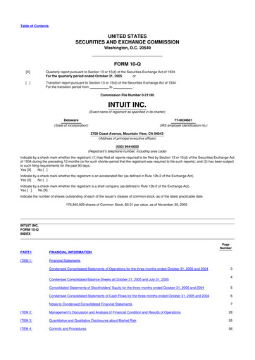 Miniature Intuit 10-Q Rapport trimestriel  