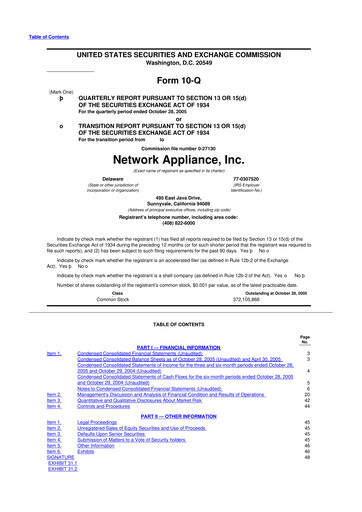 Miniature NetApp
 10-Q Rapport trimestriel  