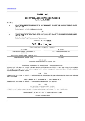 Thumbnail D. R. Horton
 10-Q Quarterly Report FY 