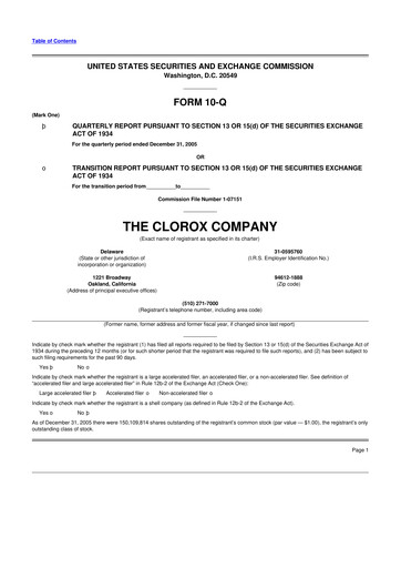 Thumbnail Clorox 10-Q Quarterly Report FY 