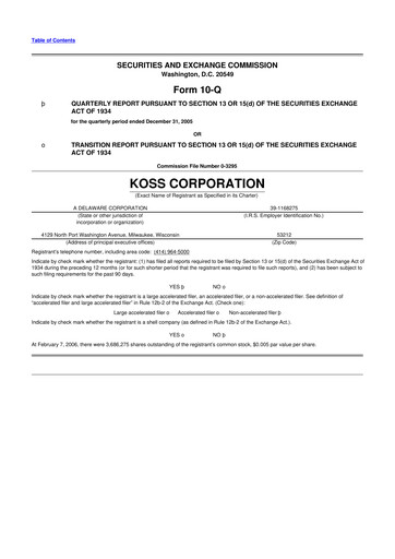 Thumbnail Koss 10-Q Quarterly Report FY 