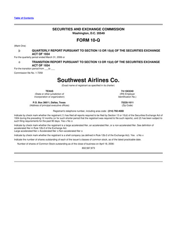 Thumbnail Southwest Airlines 10-Q Quarterly Report FY 