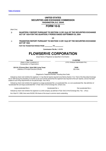 Thumbnail Flowserve
 10-Q Quarterly Report FY 