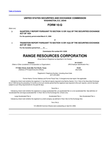 Thumbnail Range Resources
 10-Q Quarterly Report FY 