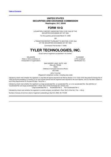 Thumbnail Tyler Technologies
 10-Q Quarterly Report FY 