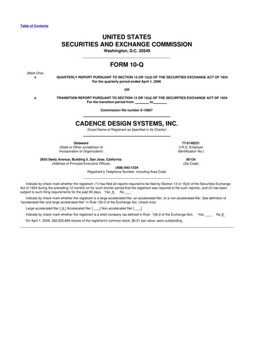 Thumbnail Cadence Design Systems 10-Q Quarterly Report FY 