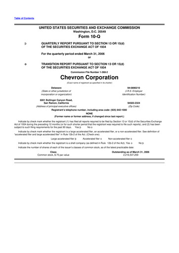 Thumbnail Chevron 10-Q Quarterly Report FY 