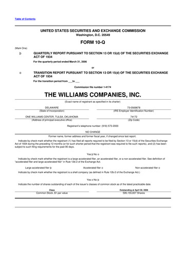 Thumbnail Williams Companies
 10-Q Quarterly Report FY 