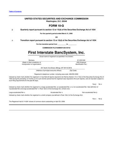 Thumbnail First Interstate BancSystem 10-Q Quarterly Report FY 