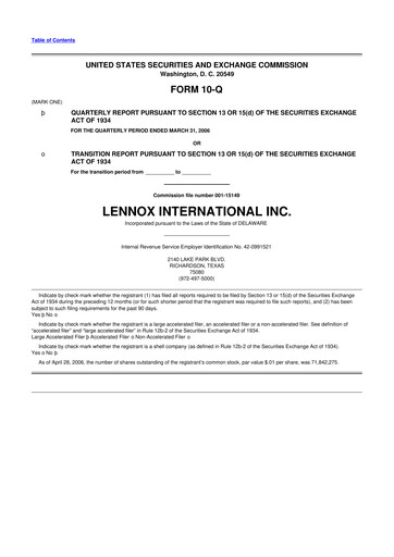 Miniature Lennox 10-Q Rapport trimestriel  