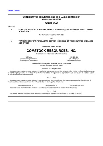 Thumbnail Comstock Resources 10-Q Quarterly Report FY 