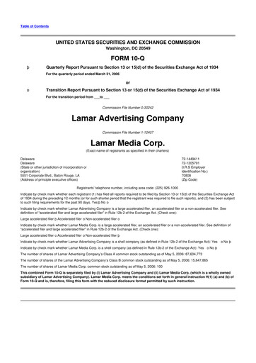 Thumbnail Lamar Advertising 10-Q Quarterly Report FY 