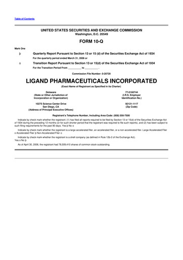 Miniature Ligand Pharmaceuticals 10-Q Rapport trimestriel  