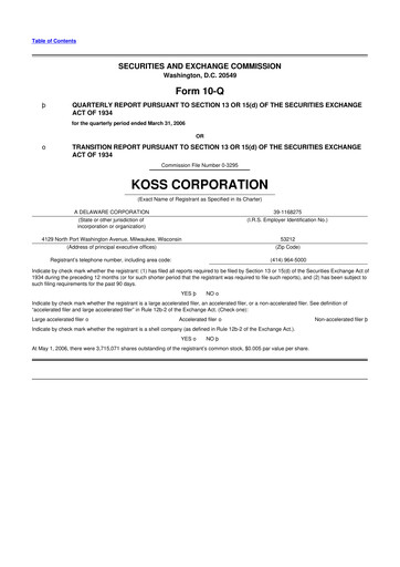 Thumbnail Koss 10-Q Quarterly Report FY 