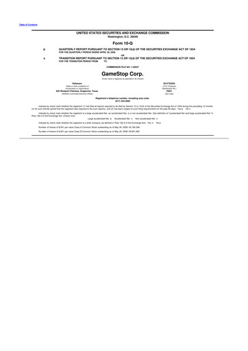 Miniature GameStop
 10-Q Rapport trimestriel  