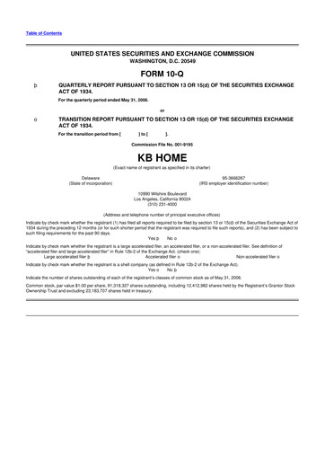 Thumbnail KB Home
 10-Q Quarterly Report FY 