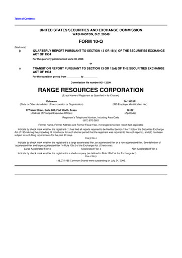 Thumbnail Range Resources
 10-Q Quarterly Report FY 