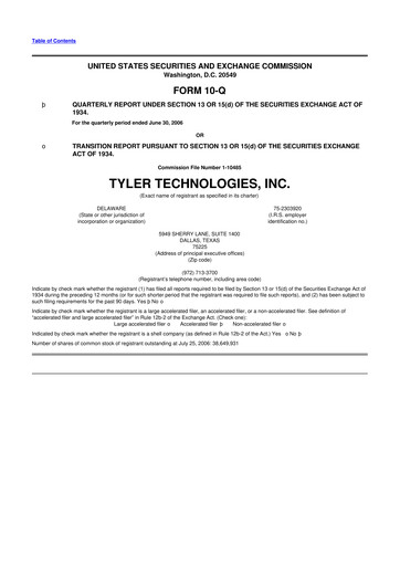 Thumbnail Tyler Technologies
 10-Q Quarterly Report FY 