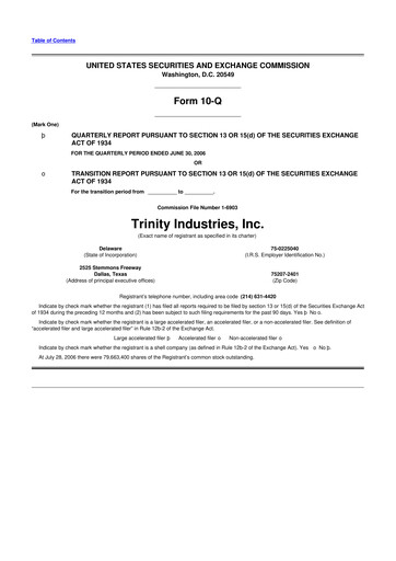 Miniature Trinity Industries
 10-Q Rapport trimestriel  