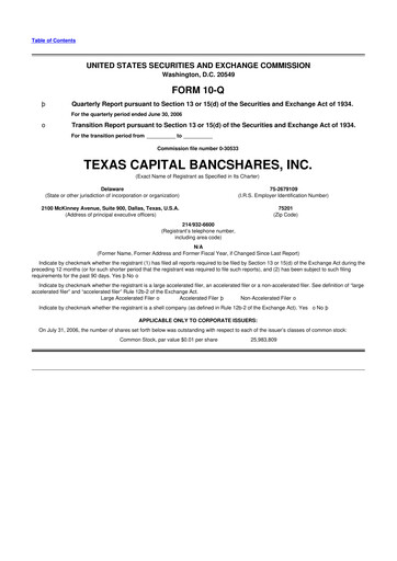 Thumbnail Texas Capital Bancshares 10-Q Quarterly Report FY 