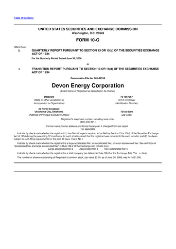 Thumbnail Devon Energy
 10-Q Quarterly Report FY 