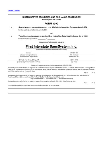 Thumbnail First Interstate BancSystem 10-Q Quarterly Report FY 