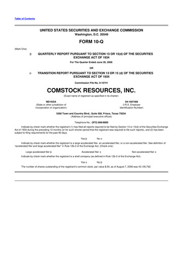 Thumbnail Comstock Resources 10-Q Quarterly Report FY 